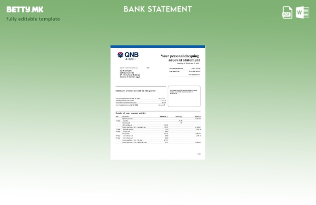 модерен стил Катар QNB Алахли шаблон за извод на сметката на банката